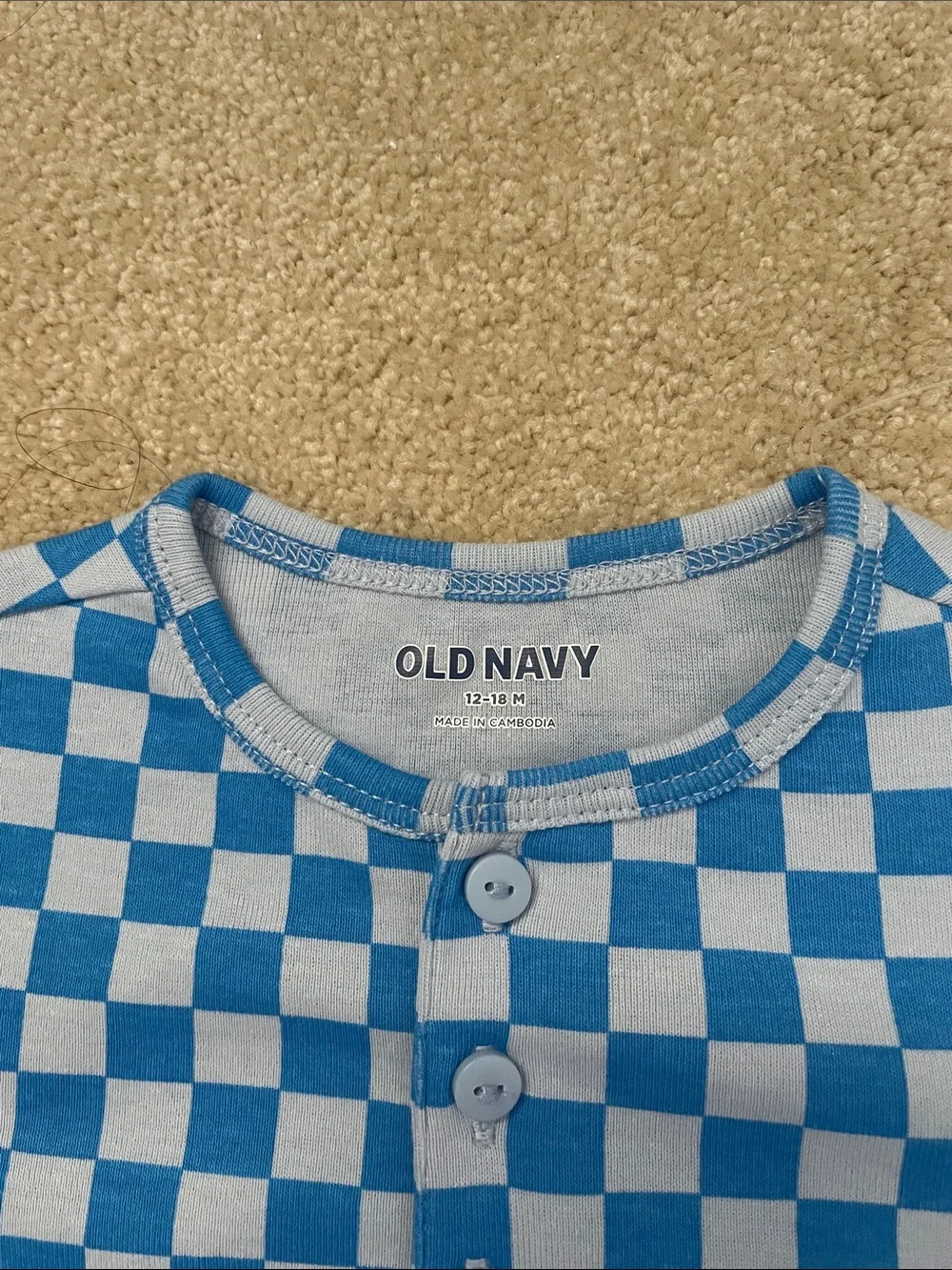 Old Navy Blue and White Checkerboard Long-Sleeve One-Piece size 12-18 months NEW